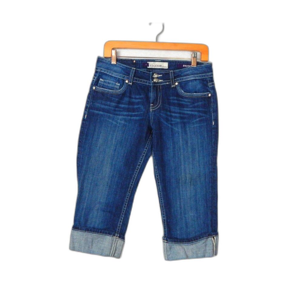 Vigoss Womens Cuffed Capri Jeans Blue Denim Mid Rise Cropped Summer Pants Size 7